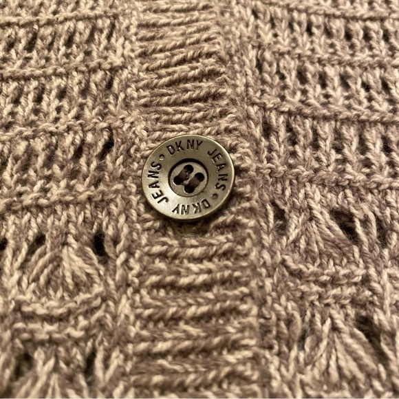 Taupe DKNY Jeans Womens Knit Cardigan 3/4 Length Sleeves Small - Picture 3 of 9